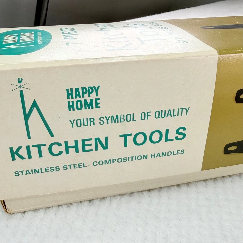 Vintage Happy Home 6 Piece MCM Tool Set Stainless Steel Floral Rose Pattern